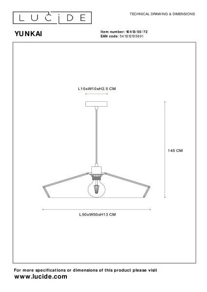 Lucide YUNKAI - Pendelleuchten - Ø 50 cm - 1xE27 - Natürlich - technisch